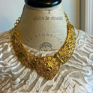 Vintage Bib Statement Necklace Jose Barrera for Avon gold tone falling leaves